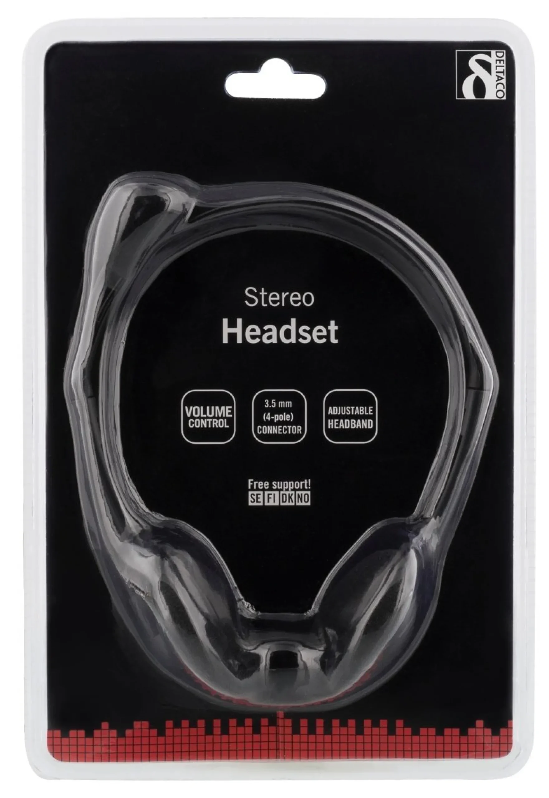 DELTACO Stereo Headset, 30 mm element, 1x 3.5 mm (4-pole), sort