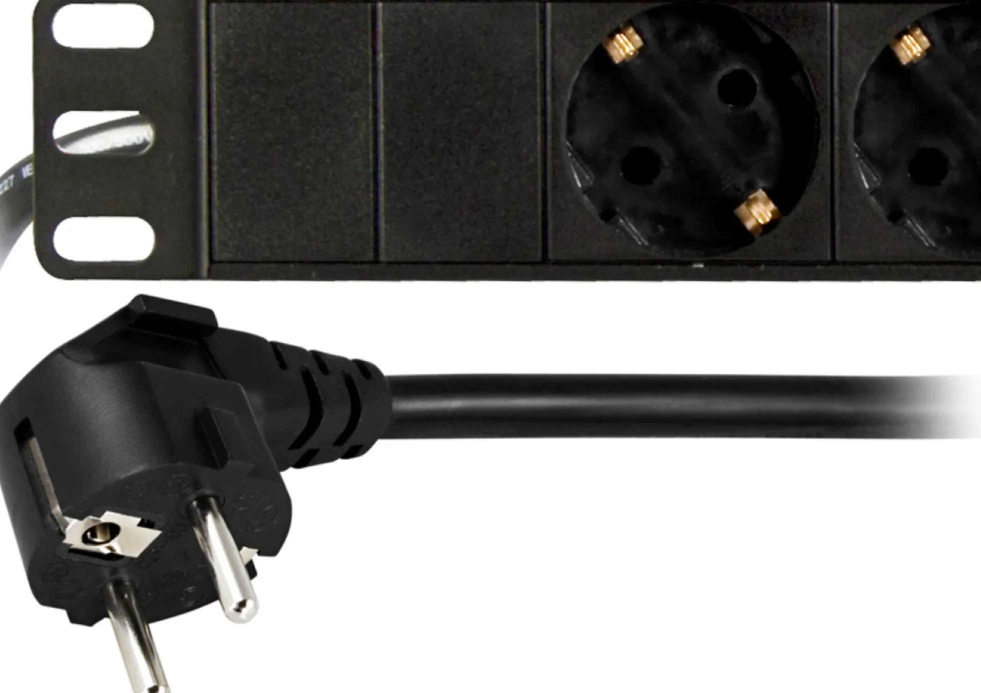 DELTACO strømskinne med 8 schuko jord (side jord), 2 meter ledning, sort