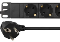 DELTACO strømskinne med 9 schuko jord (side jord), 3 meter ledning, sort