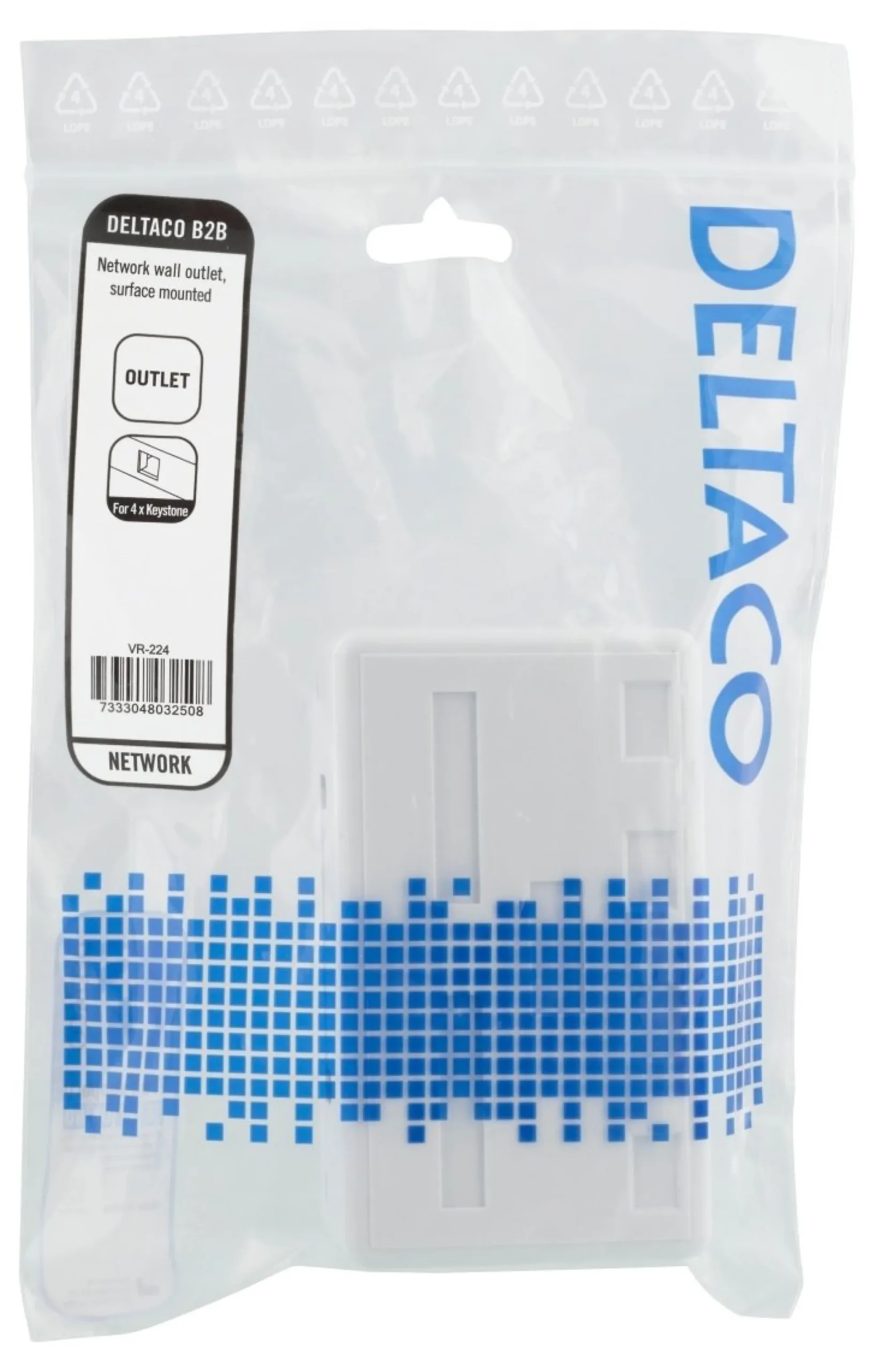 DELTACO Surface mount box for Keystone, 4 ports, hvid