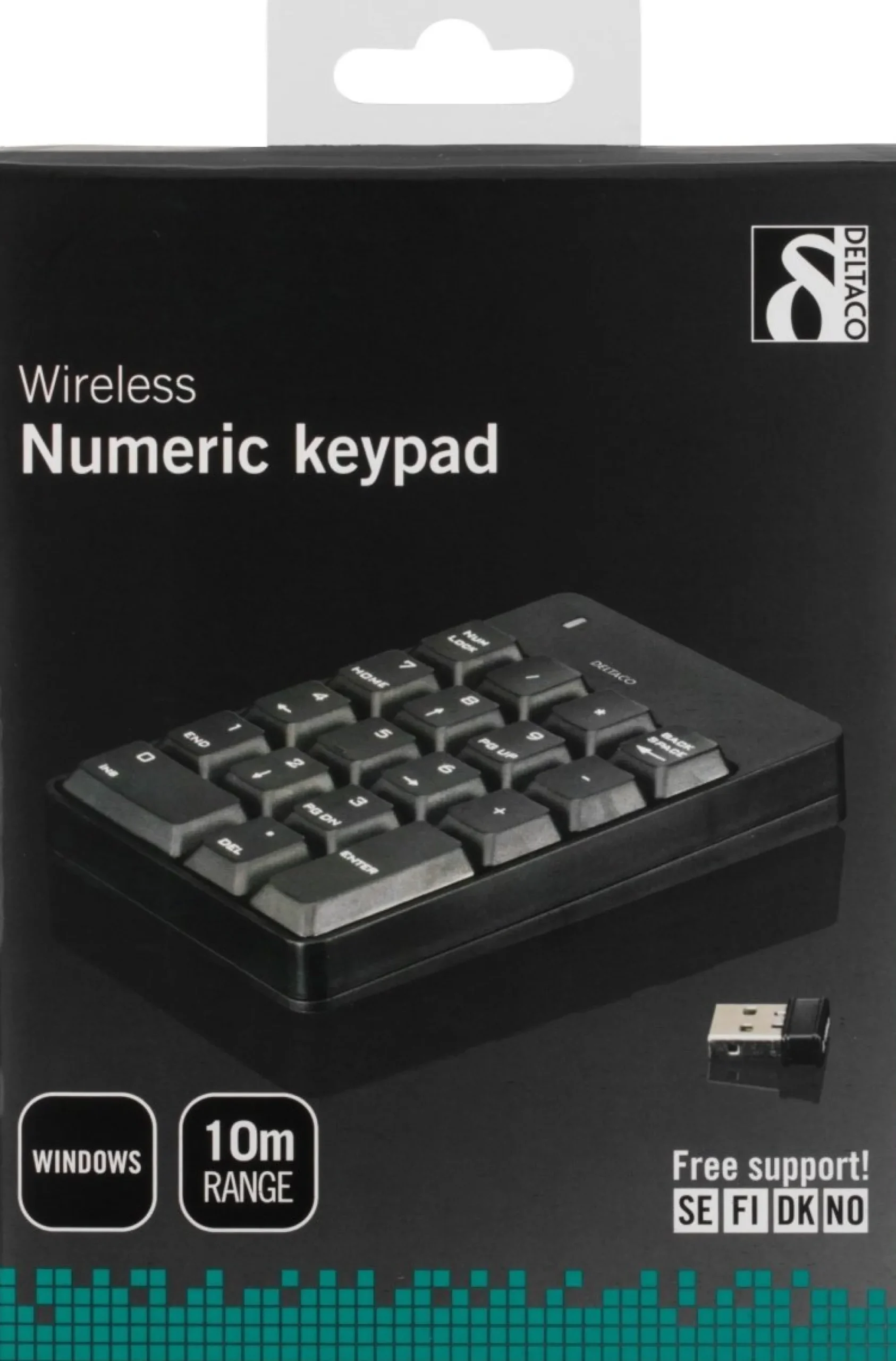 DELTACO trådløst numeriskt tastatur, USB, 10m rækkevidde, sort