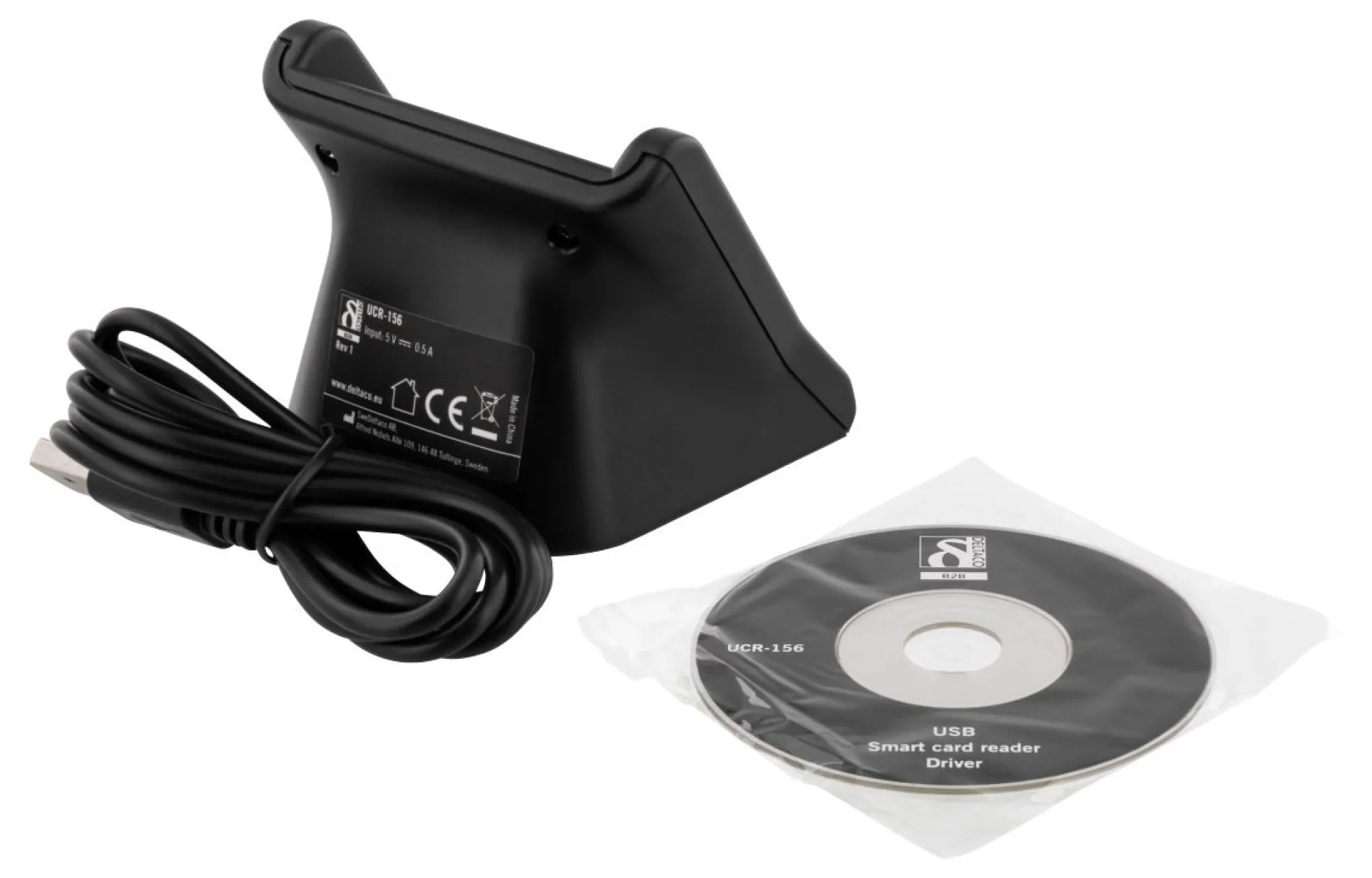 DELTACO UCR-156 Smart card reader, USB, sort