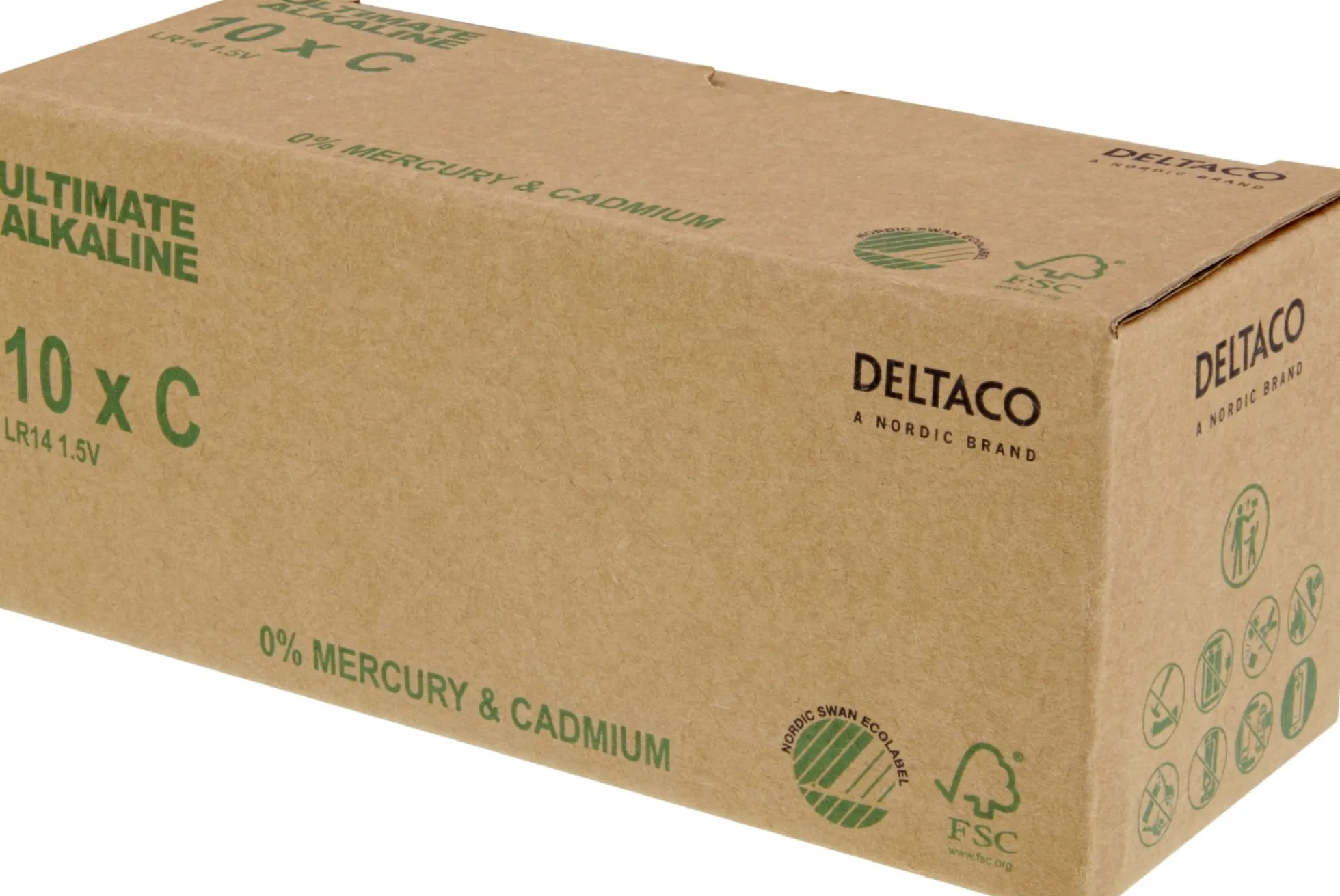 DELTACO Ultimate Alkaline C batteri, Svanemærket, 10-pak
