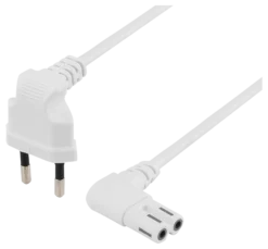 DELTACO ungrounded device cable, 1m, angled CEE 7/16 - IEC 60320, hvid