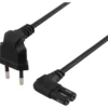 DELTACO ungrounded device cable, 3m, angled CEE 7/16 - IEC 60320, sort