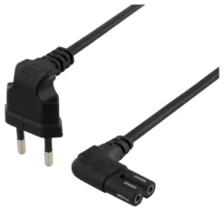 DELTACO ungrounded device cable, 3m, angled CEE 7/16 - IEC 60320, sort