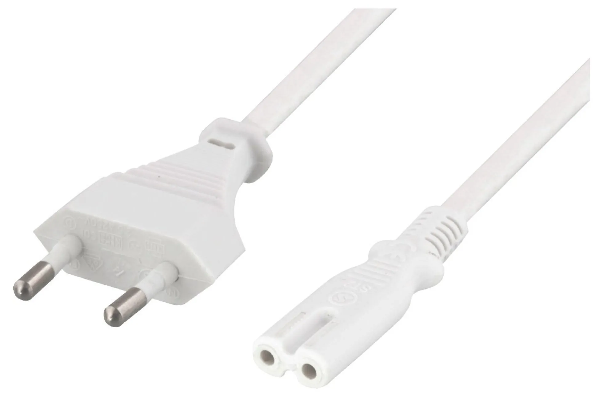 DELTACO ungrounded power cable, CEE 7/16 to IEC 60320 C7, 1m, hvid