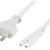 DELTACO ungrounded power cable, CEE 7/16 to IEC 60320 C7, 5m, hvid