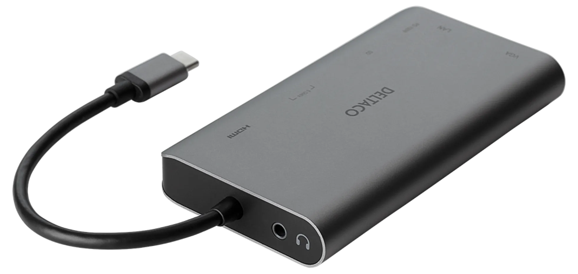 DELTACO USB-C dockningsstation HDMI/VGA/2xUSB-A PD 3.0 spc grey
