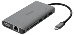DELTACO USB-C dockningsstation HDMI/VGA/2xUSB-A PD 3.0 spc grey