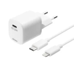 DELTACO USB-C PD 20 W vægoplader, 1 meter aftageligt USB-C til Lightning kabel