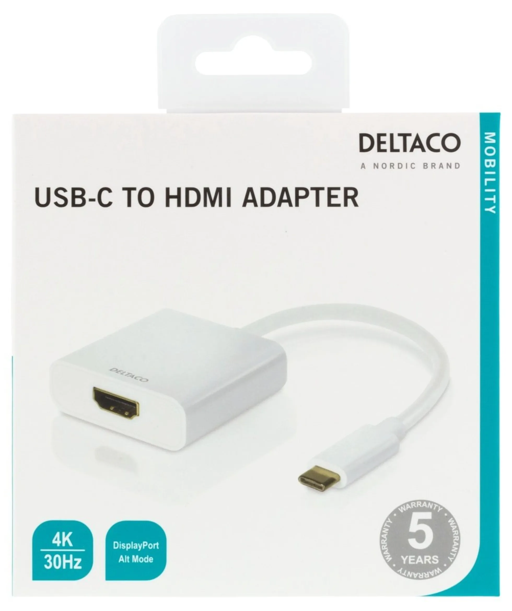 DELTACO USB-C til HDMI adapter, 4096x2160 30Hz, hvid