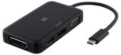 DELTACO USB-C to HDMI/DP/DVI/VGA adapter, 4K, DP Alt Mode, sort