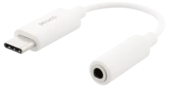 DELTACO USB-C to 3.5 mm hun, 10 cm, retail package, active, hvid