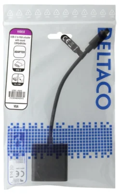 DELTACO USB-C to VGA adapter w. audio, 1080p 60Hz, 0,2m, sort