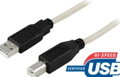 DELTACO USB 2.0 kabel Type A han - Type B han 2m, beige