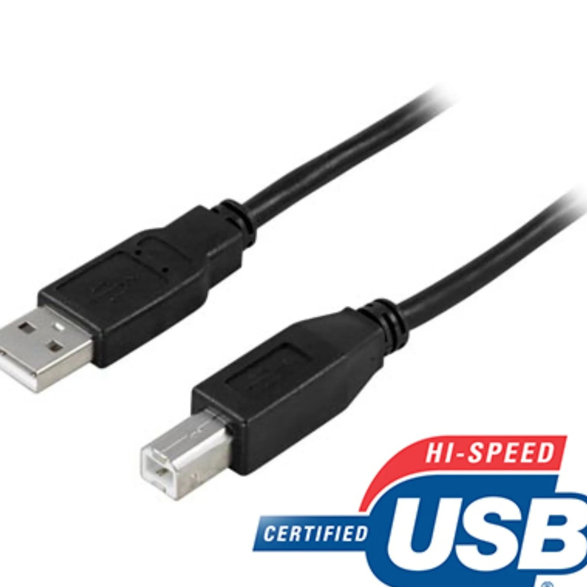 DELTACO, USB 2.0 kabel, USB-A han - USB-B han, 1m, sort