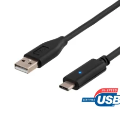 DELTACO, USB 2.0 kabel, USB-C han - USB-A han, 0.5m, sort