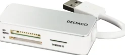 DELTACO USB 3.0 kortlæser, 3 rum, understøtter SDHC, Micro-SD, TF, M