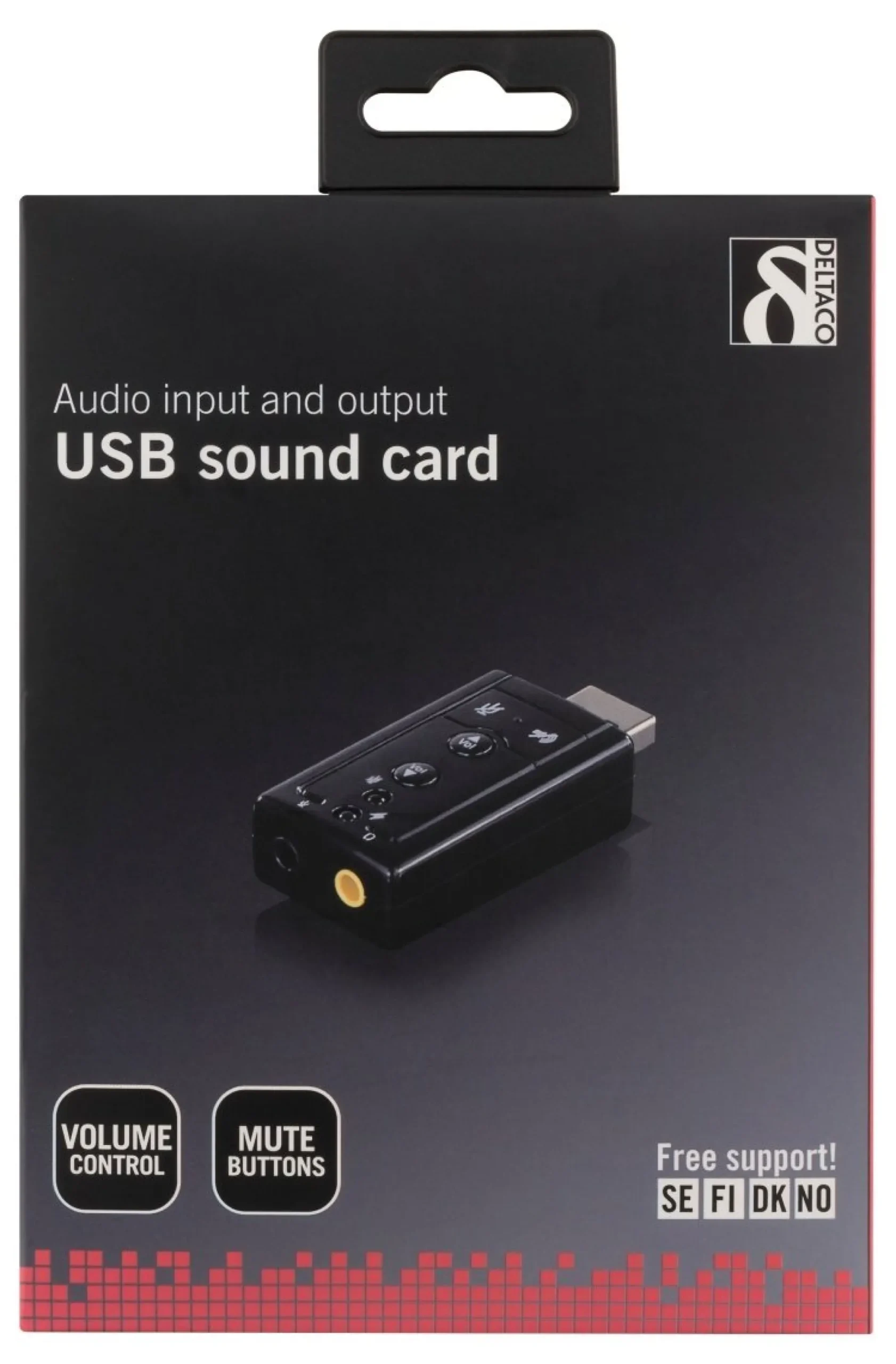 DELTACO USB-lydkort, tilslutning til hovedelefoner og mikrofon, 2x3,5m