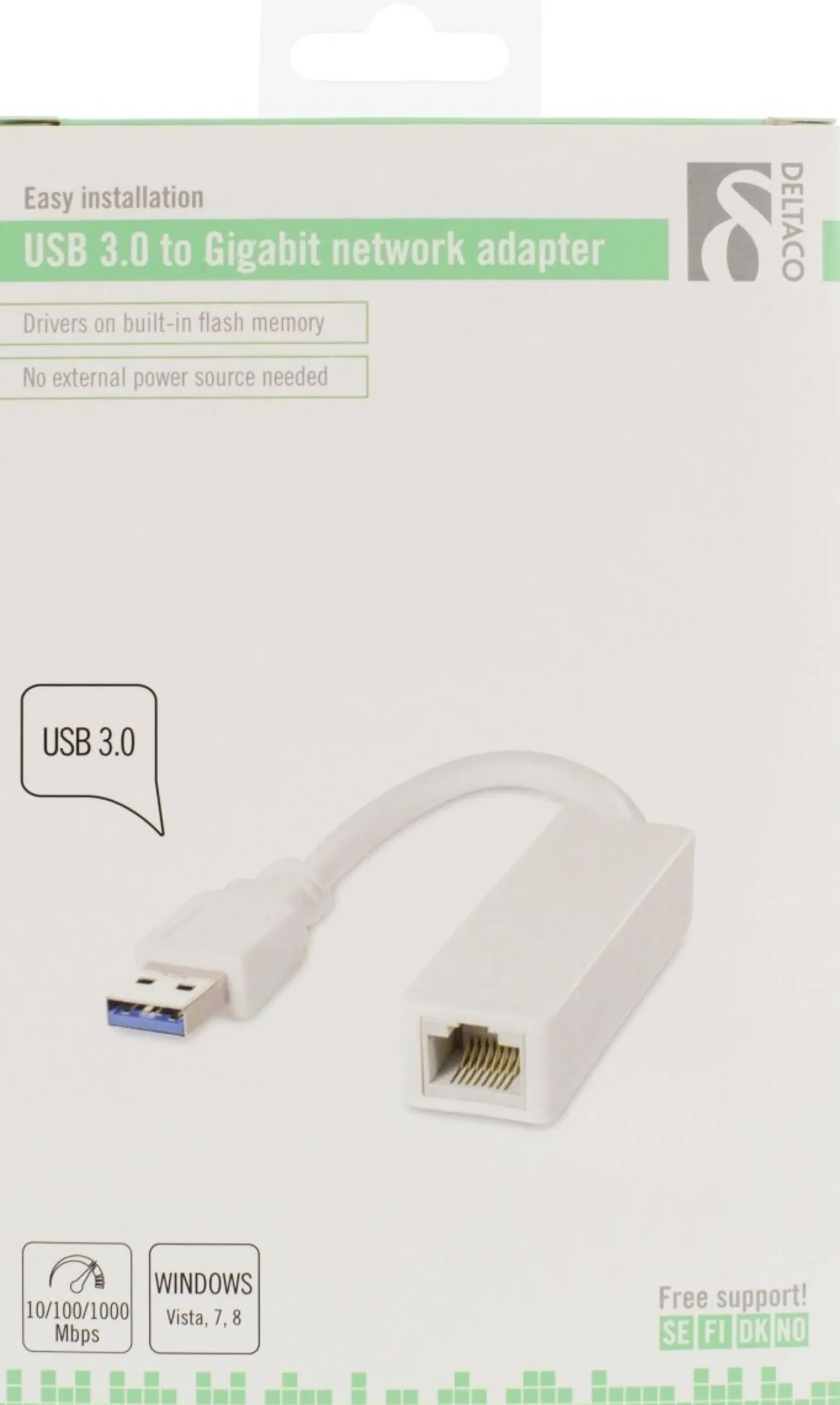 DELTACO USB 3.0 netværksadapter med internt flash-hukommelse, Gigabit