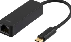 DELTACO, USB 3.1 netværksadapter, 1xRJ45, 1xUSB-C han, sort
