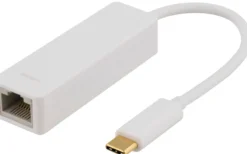 DELTACO, USB 3.1 netværksadapter, 1xRJ45, 1xUSB-C han, hvid