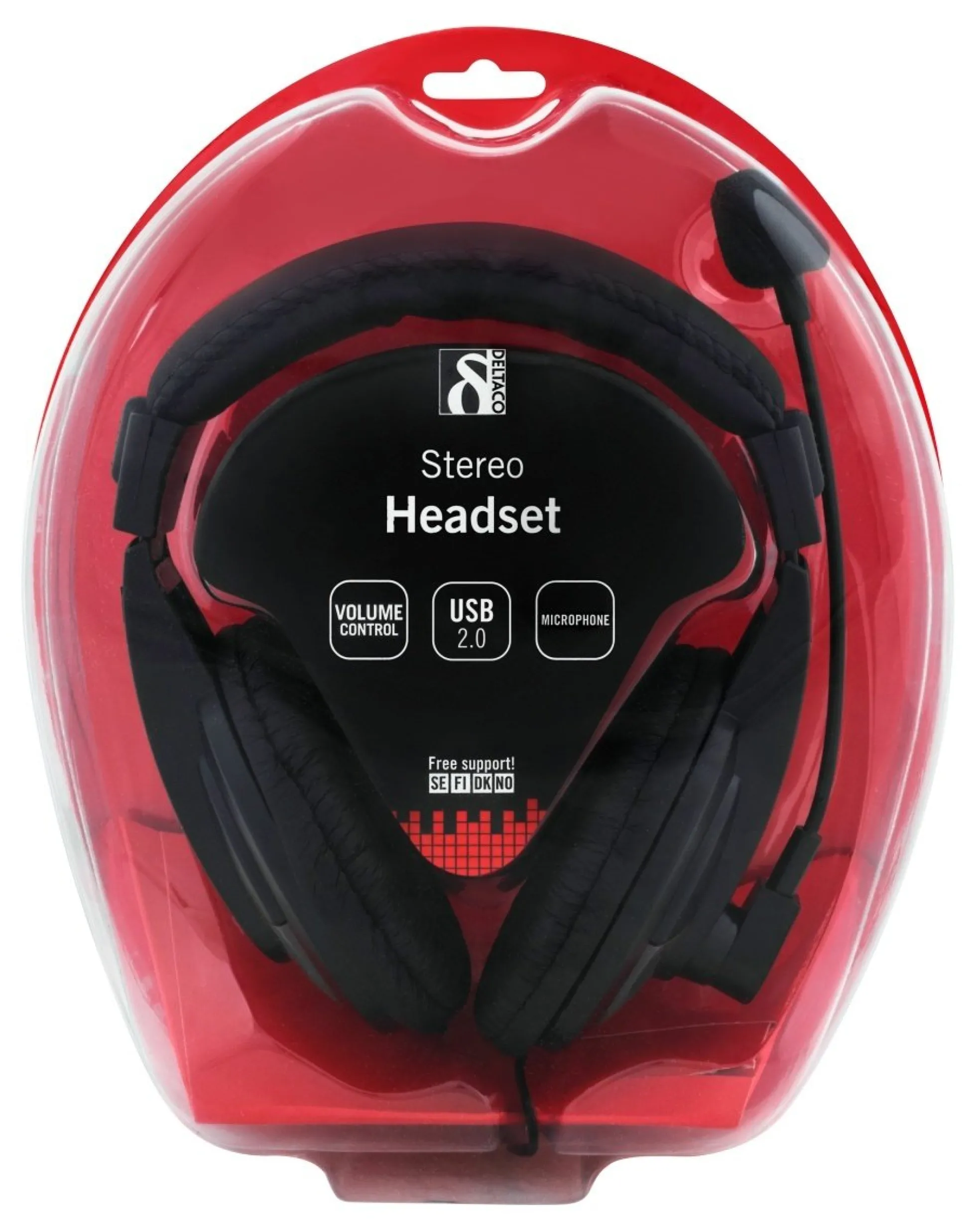 DELTACO USB stereo headset, 40mm drivers, 32 ohm, 20Hz-20kHz, sort