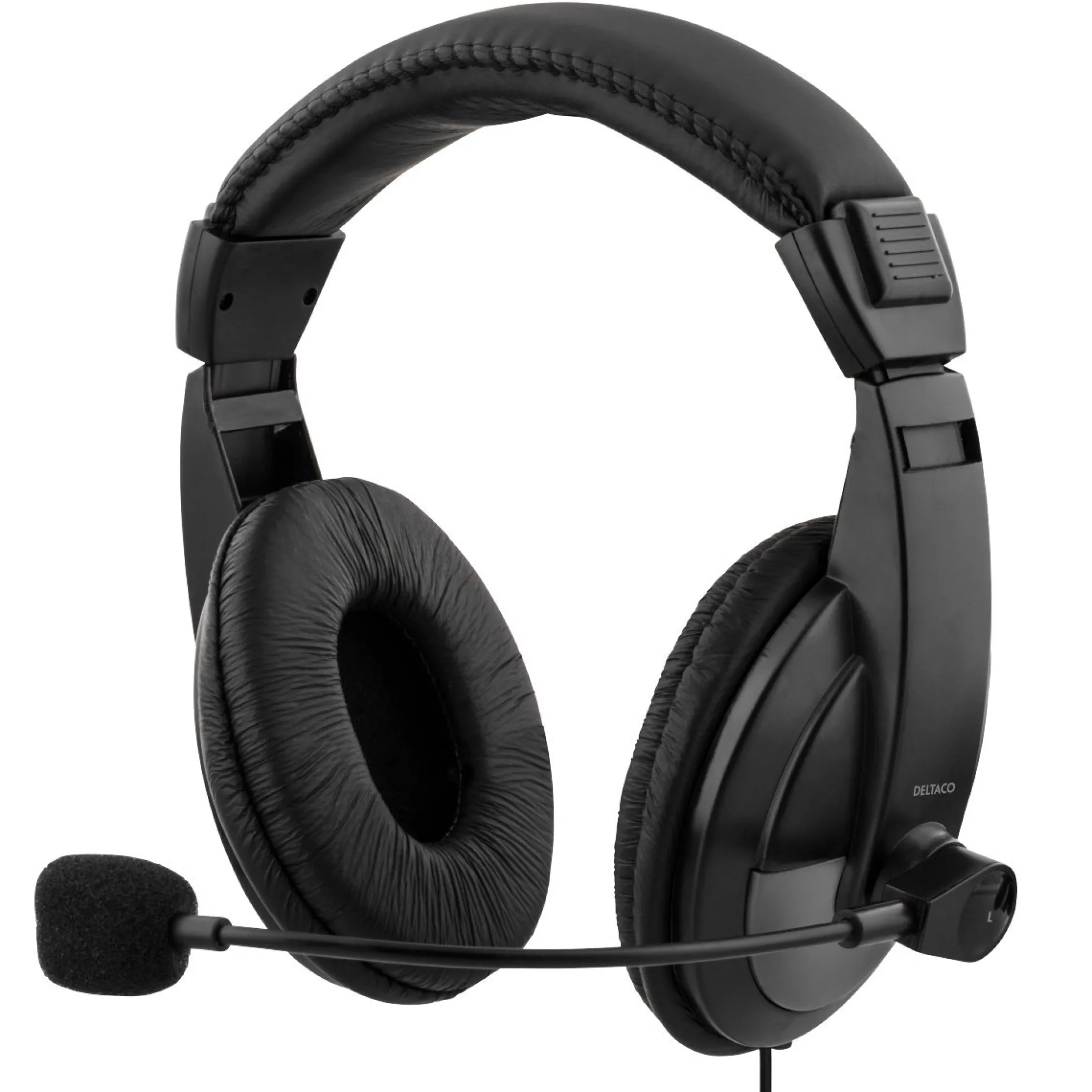 DELTACO USB stereo headset, 40mm drivers, 32 ohm, 20Hz-20kHz, sort