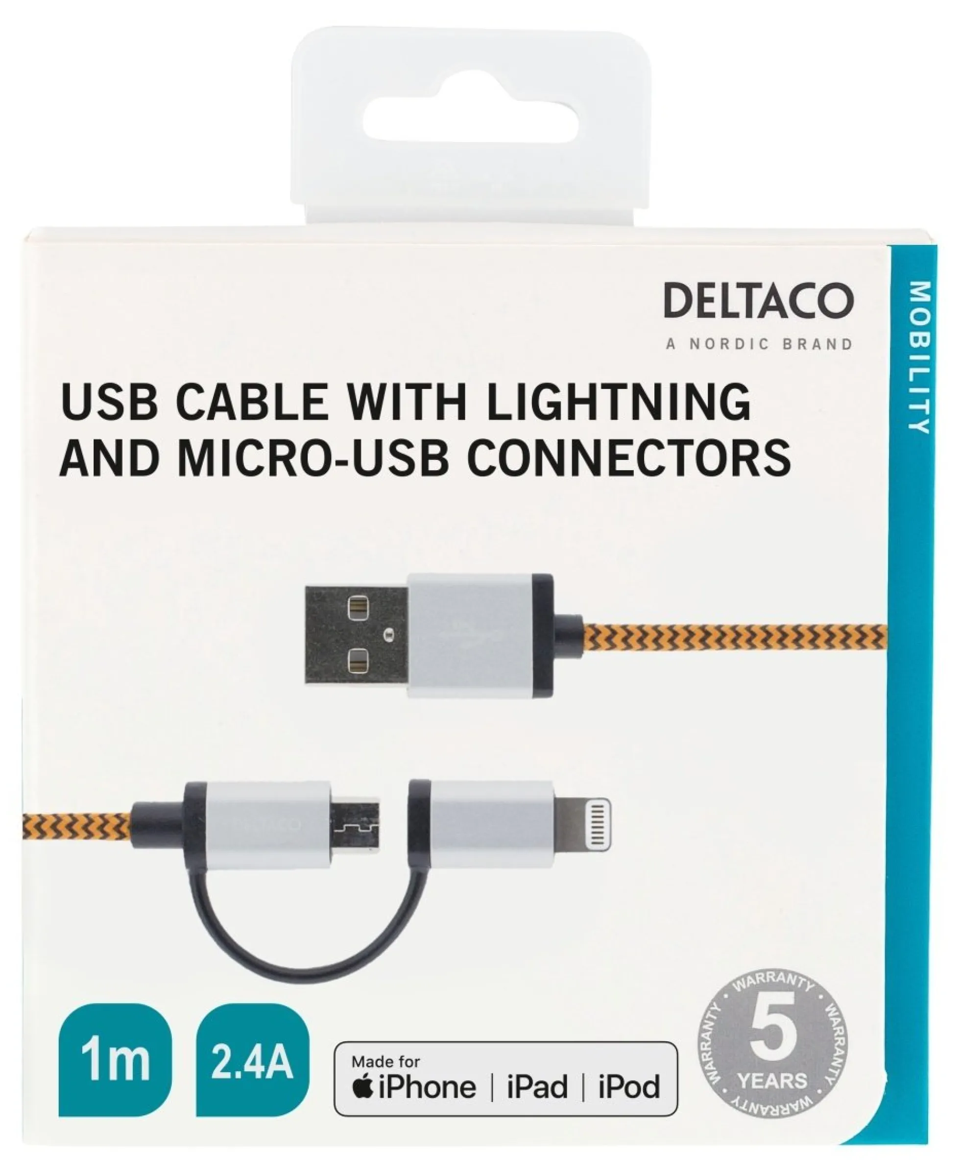 DELTACO USB-synk-/opladerkabel til iPod, iPhone, iPad og andre enheder