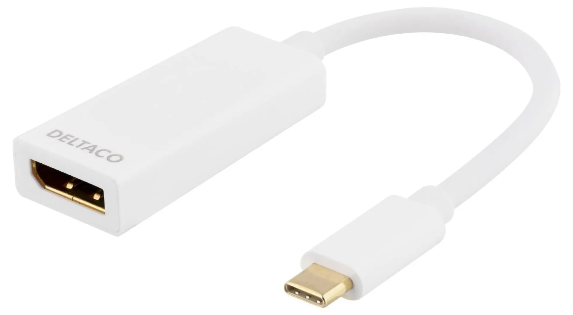 DELTACO USB 3.1 to DP adapter, Type C han - DP hun, 4K, UHD, hvid