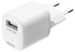 DELTACO USB wall charger, USB-A, 2,4 A, incl. 1 m USB-A to Lightning