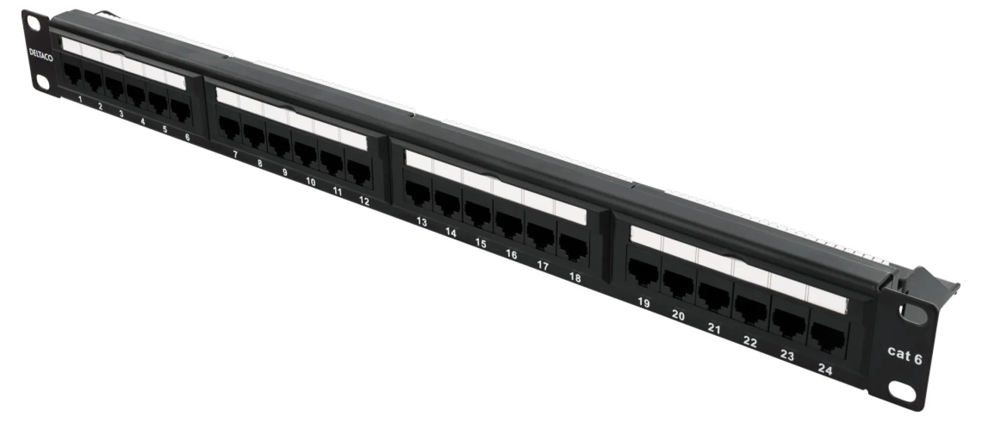 DELTACO UTP patch panel, 24xRJ45, Cat6, krone terminal, 1U, 19", sort