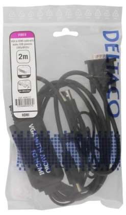 DELTACO VGA & Audio - HDMI cable, USB powered, 2m, sort DELTACO VGA &