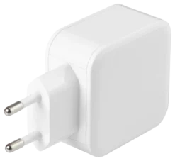 DELTACO Vægoplader med dobbelt USB-A-porte, 4,8 A, 24 W, hvid
