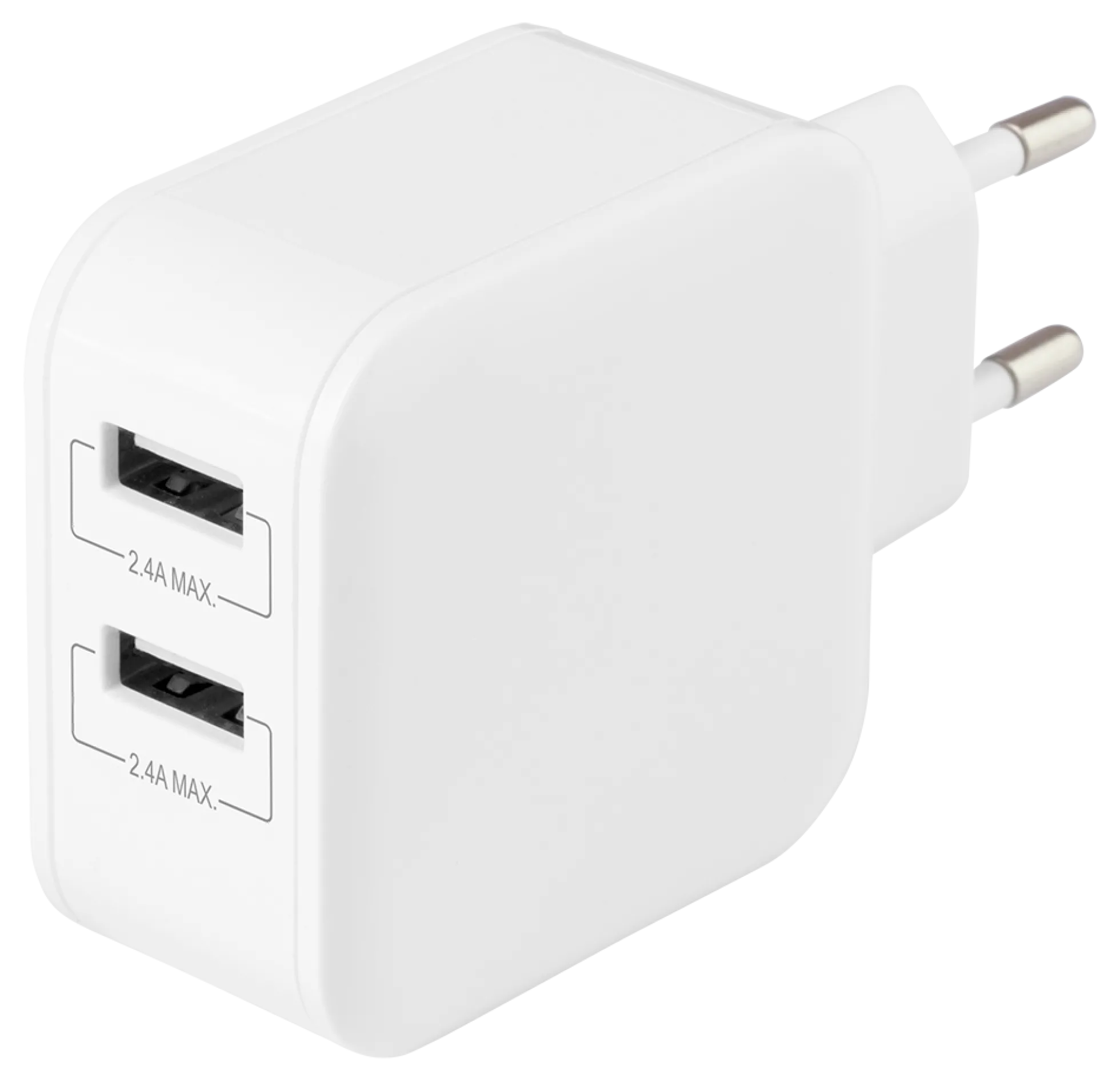 DELTACO Vægoplader med dobbelt USB-A-porte, 4,8 A, 24 W, hvid