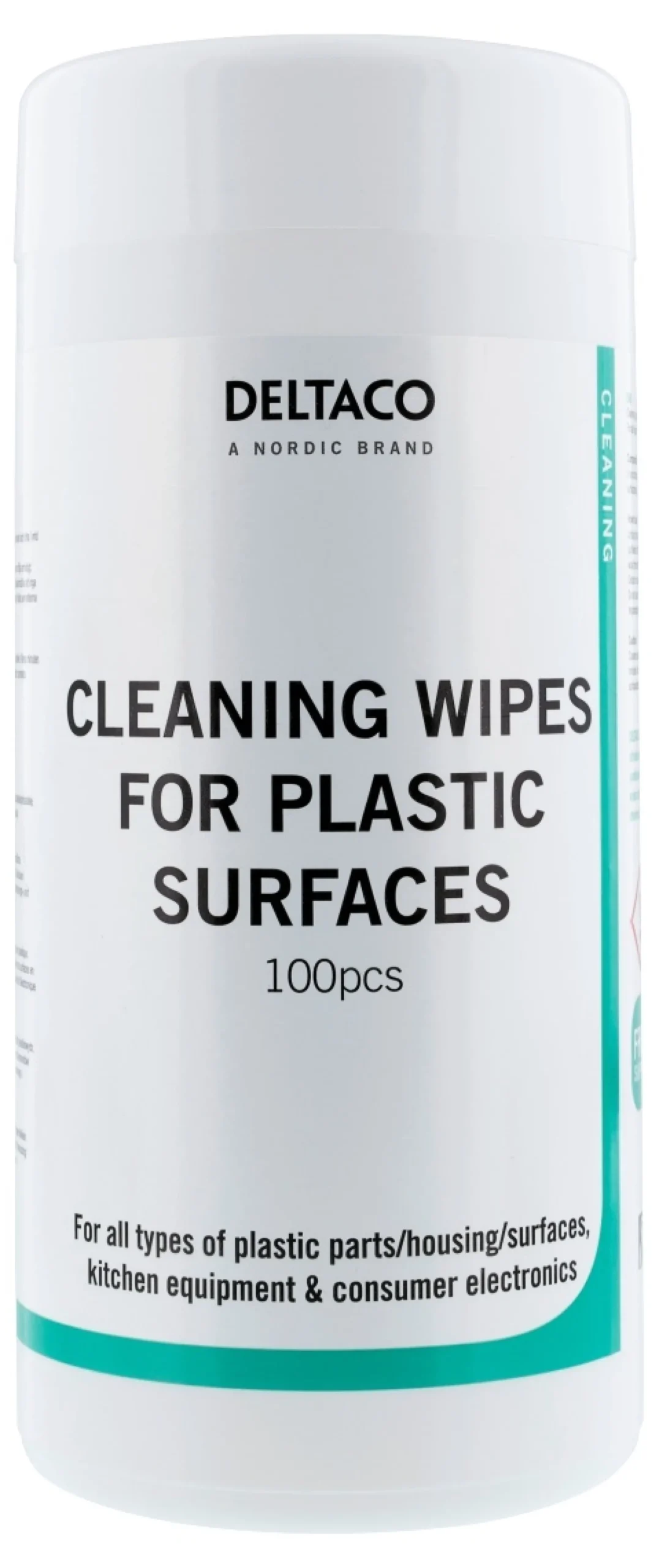 DELTACO Wet Wipes for plastic surfaces, 100pcs, non-alcoholic, hvid