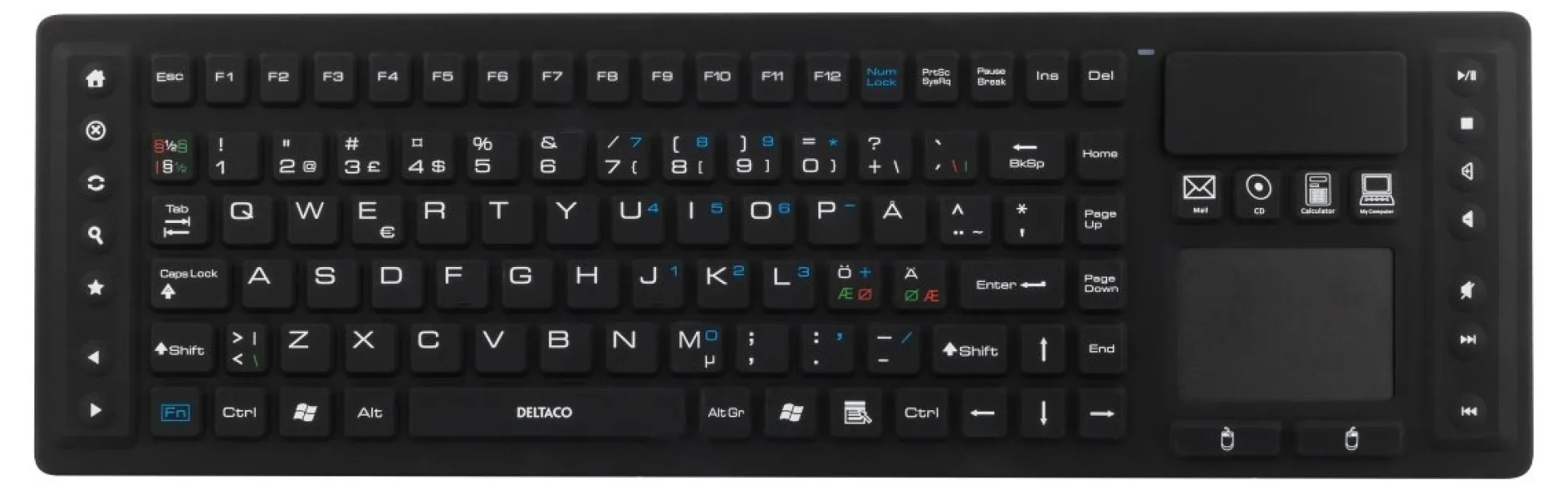 DELTACO Wireless Keyboard with touchpad, silicone, IP65, 2,4 GHz, sort