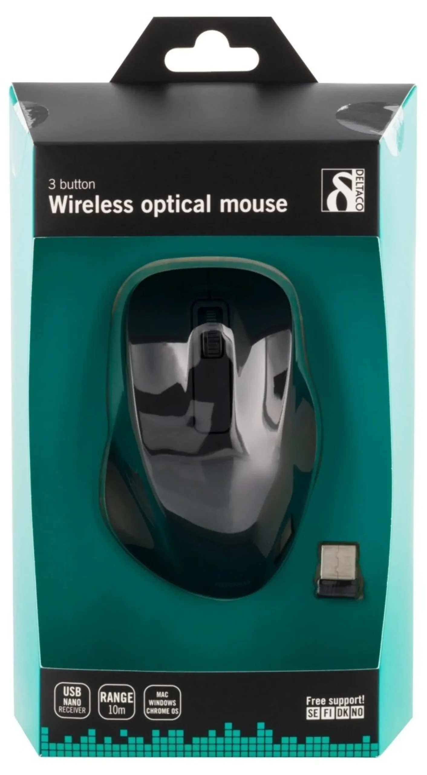 DELTACO wireless optical mouse 2,4GHz, 3 buttons with a scroll, sort