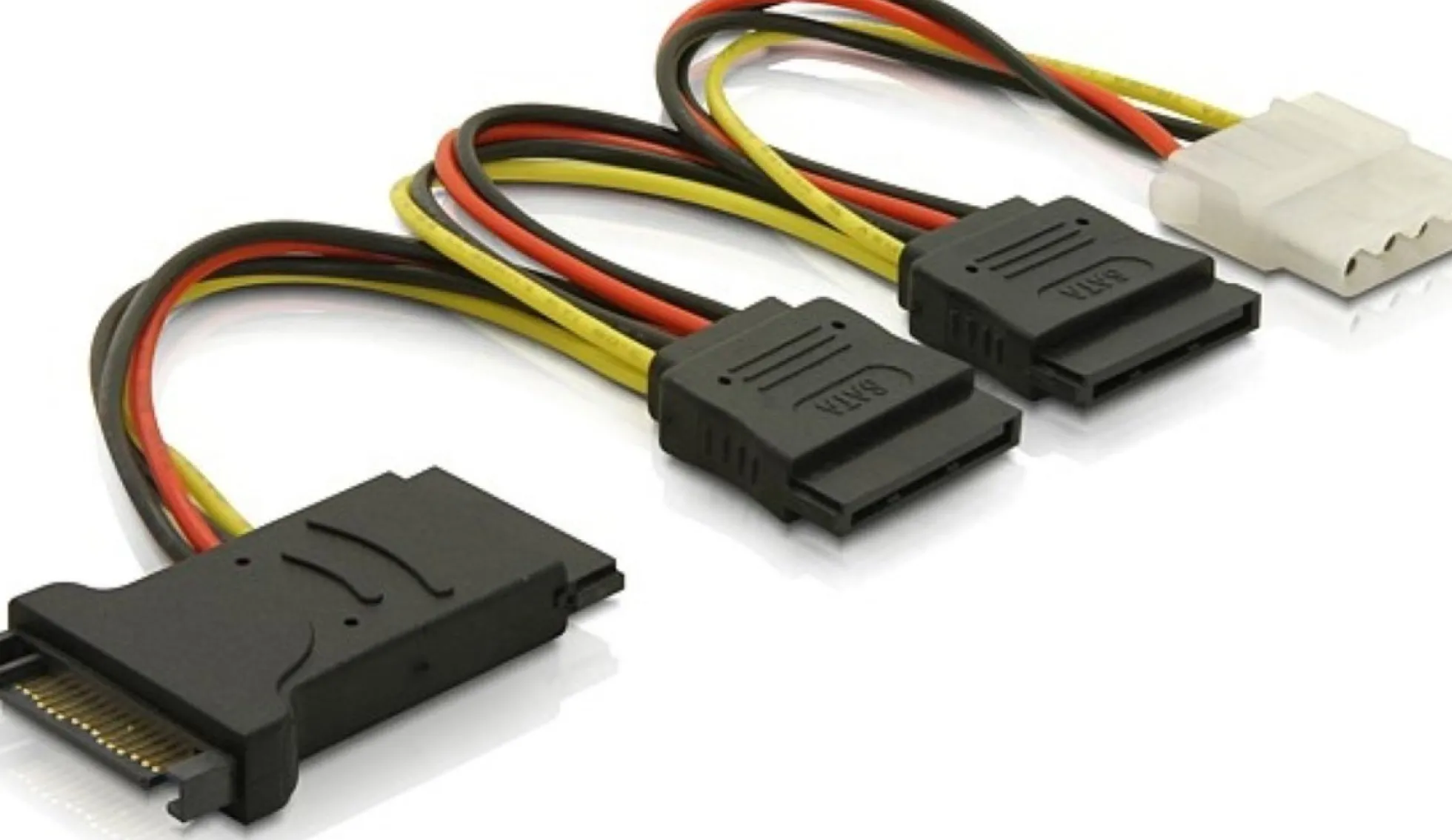 DELTACO Y-strømadapter til 15-pin SATA-strøm & Molex 4-pin strøm, 3
