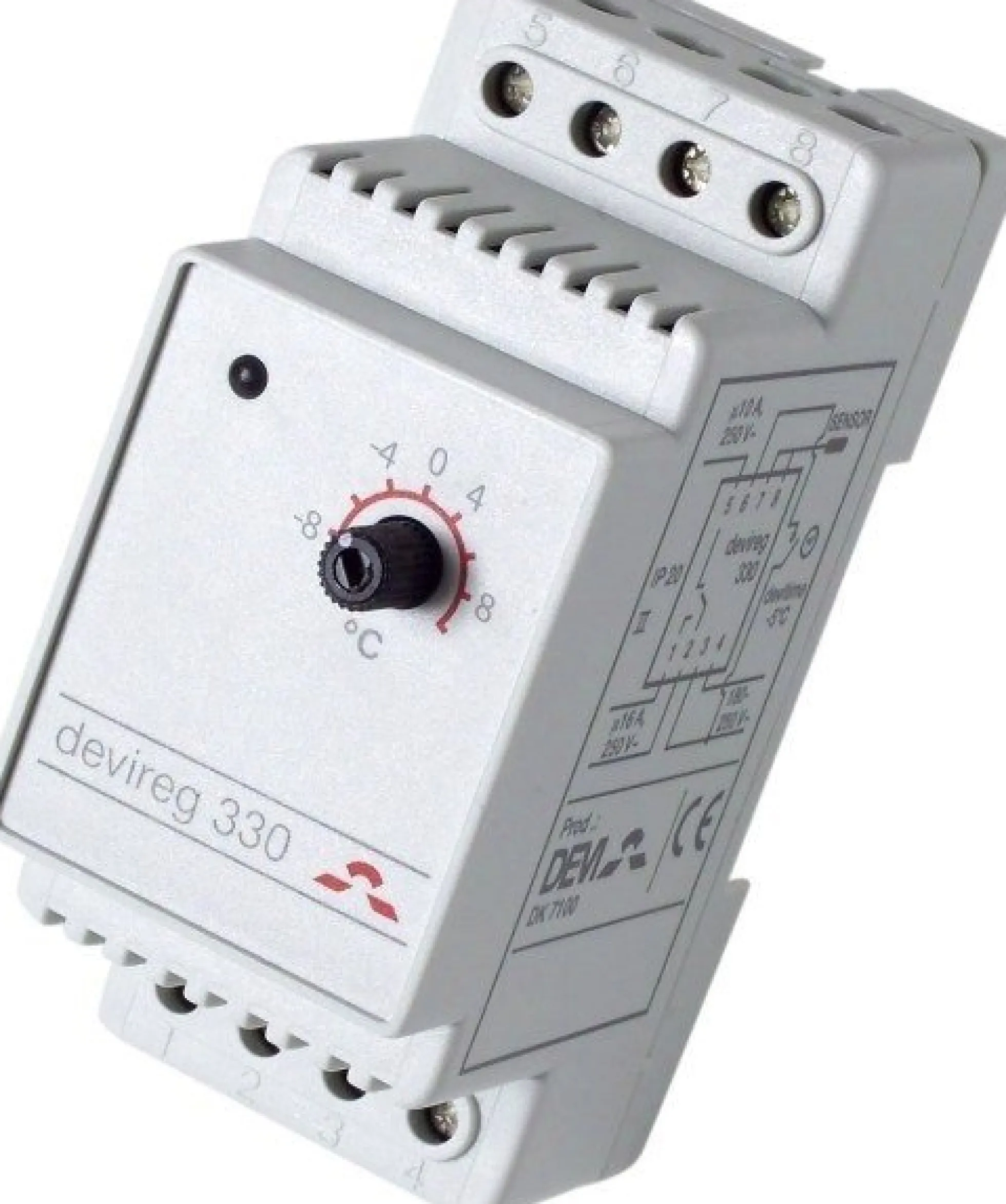 DEVIreg™ 330 – DIN-skinne termostat med ledningsføler (-10 til 10° C)