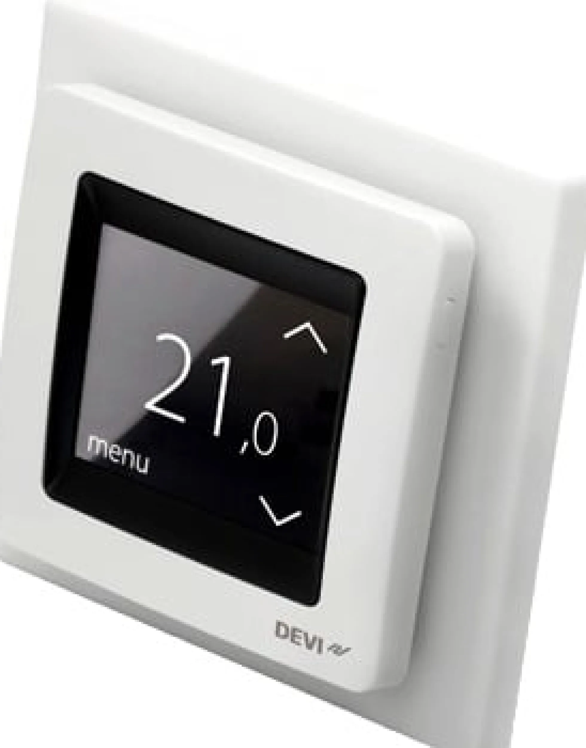 DEVIreg™ Touch – Digital rum- og gulvvarmetermostat med ledningsføler, rumføler og ramme (5 til 35° C),