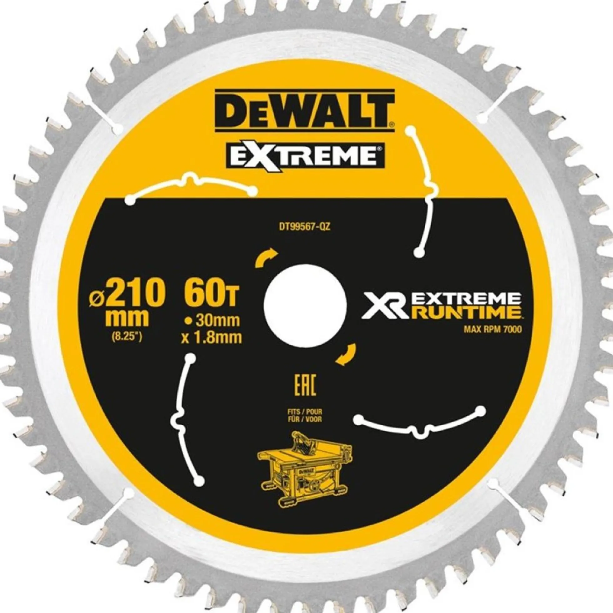 DeWalt Extreme Runtime XR rundsavklinge, 210 mm, 60 tænder, 30 mm centerhul