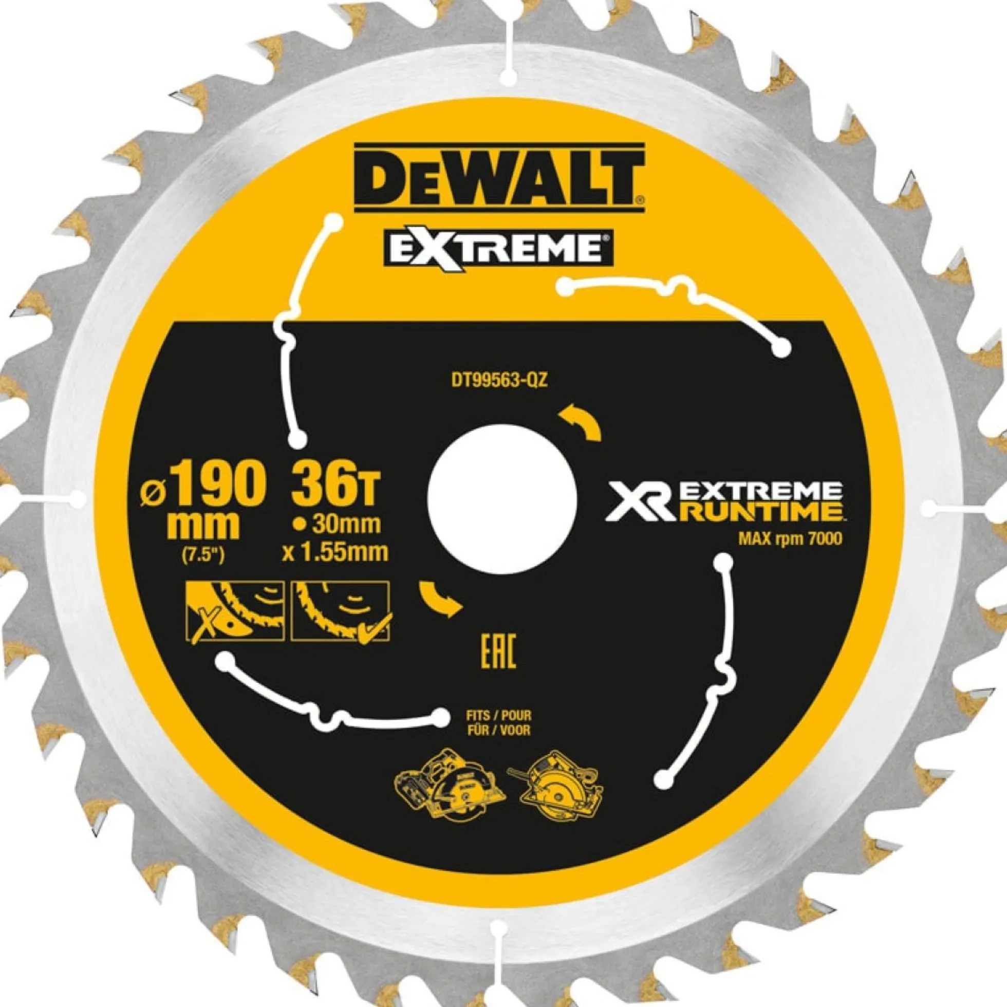 DEWALT rundsavklinger til akkusave, Ø190 mm, 30 mm centerhul, 36 tænder