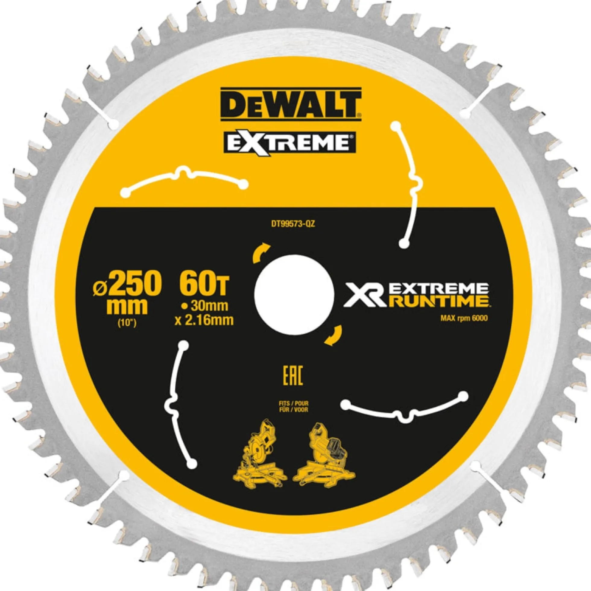DEWALT rundsavklinger til akkusave, Ø250 mm, 30 mm centerhul, 60 tænder