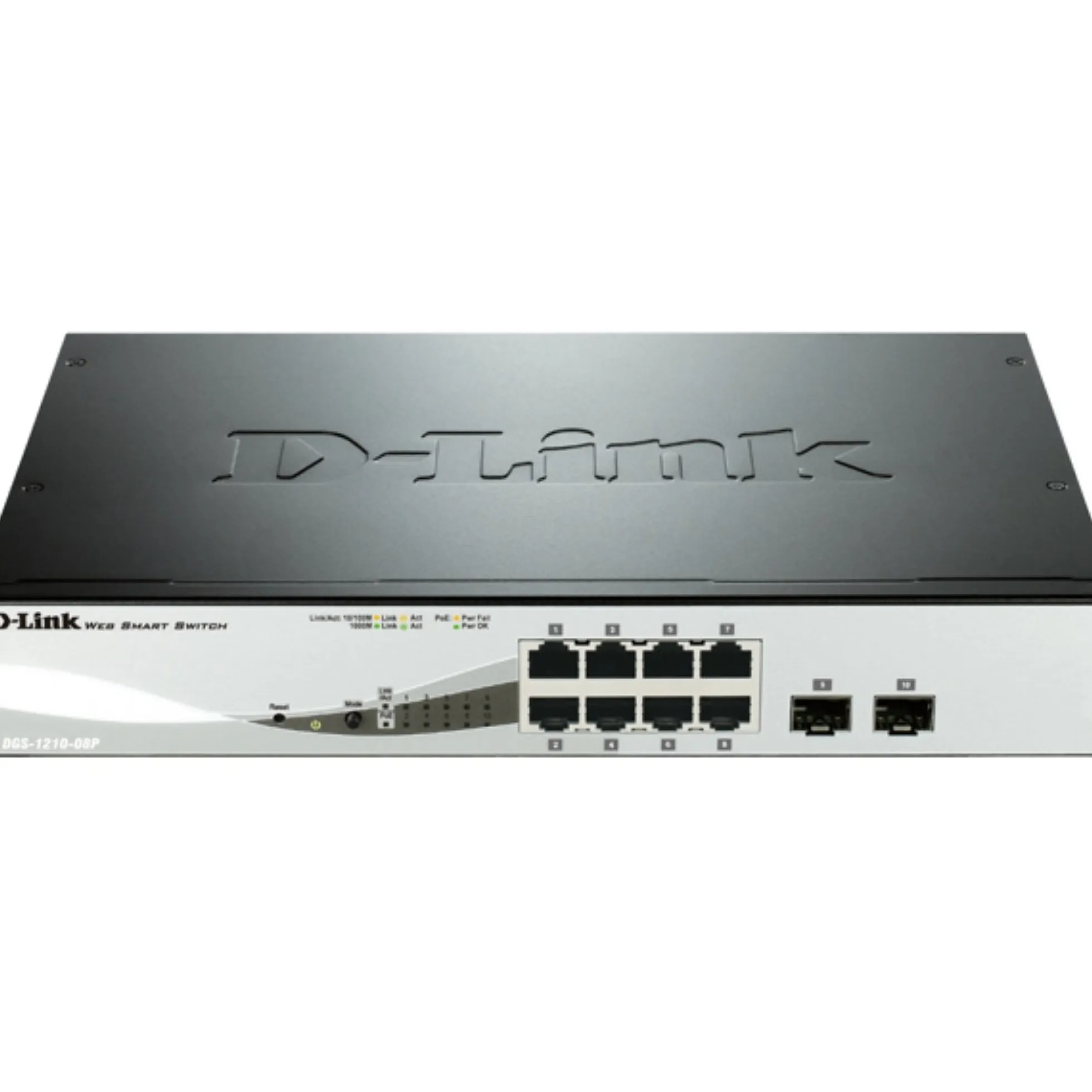 D-Link netværksswitch, Layer 2, 10/100/1000BASE-TX, 8xRJ45, 2xSFP, Po