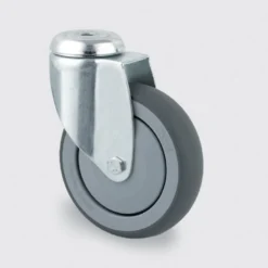 Drejeligt hjul, gummi, 125 mm, 100 kg, DIN-kugleleje med bolthul, byggehøjde: 160 mm