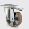 Drejeligt hjul m/ bremse, polyuretan, Ø125 mm, 500 kg, DIN-kugleleje med plade, byggehøjde 164 mm