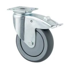 Drejeligt hjul med bremse, gummi, 125 mm, 100 kg, DIN-kugleleje, med plade, byggehøjde 160 mm