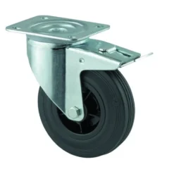 Drejeligt hjul, 200 mm, gummi, med bremse, plade, 205 kg, 3477PVRP63